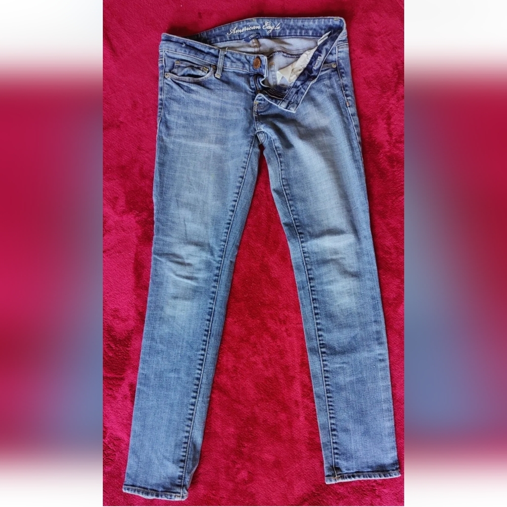 American Eagle Stretch Blue Denim Jeans Skinny Size 2 Short